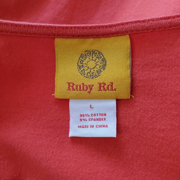 Ruby Rd. Orange Scoop Neckline Beaded Top Size L - Picture 4 of 5